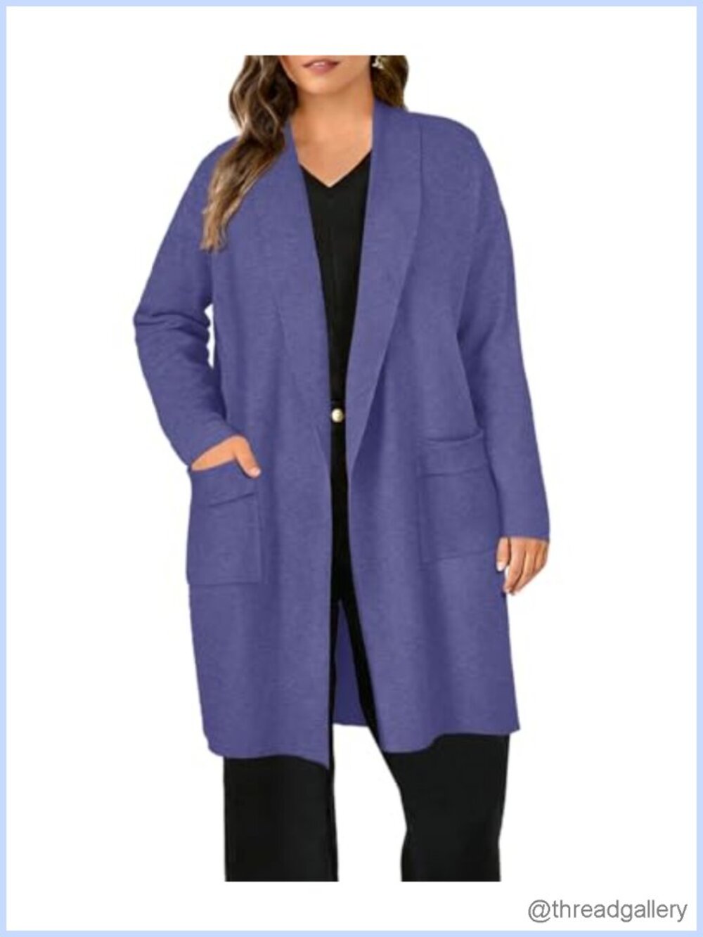 Plus Size Open Front Cardigan Sweater Long Sleeve Knee Length Coatigan with